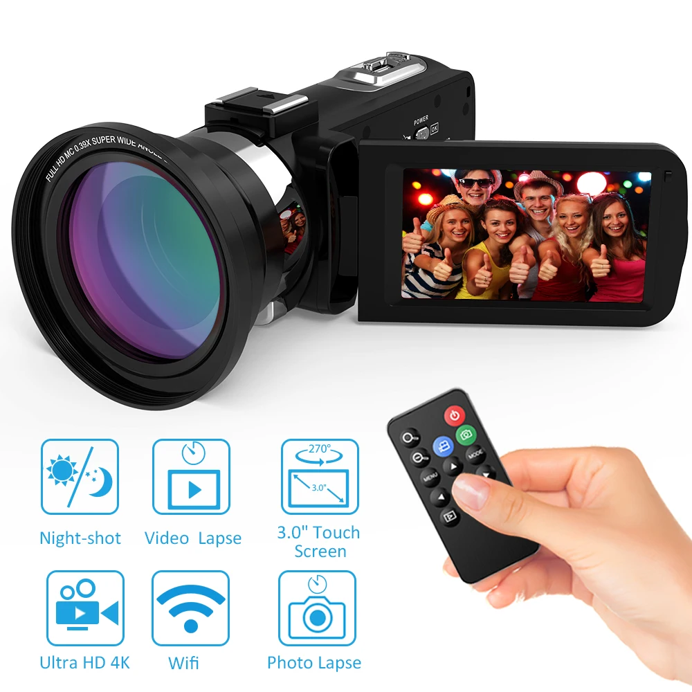 Andoer 4K Ultra HD IR Night Vision WiFi Digital Video Camera Camcorder DV Recorder 3.0" LCD Touchscreen + 0.39X Wide Angle Lens
Andoer 4K Ultra HD IR Night Vision WiFi Digital Video Camera Camcorder DV Recorder 3.0" LCD Touchscreen + 0.39X Wide Angle Lens