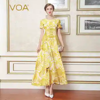 VOA Yellow Boho Print Slim Silk Long Dress Summer ElegantShort Sleeve Vintage Party Dresses Women vestido A7009
VOA Yellow Boho Print Slim Silk Long Dress Summer ElegantShort Sleeve Vintage Party Dresses Women vestido A7009