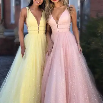 Shiny Pink Light Yellow Prom Dresses Long 2020 Deep V Neck Backless Sweep Train Charming Formal Evening Party Gowns vestido de n
Shiny Pink Light Yellow Prom Dresses Long 2020 Deep V Neck Backless Sweep Train Charming Formal Evening Party Gowns vestido de n