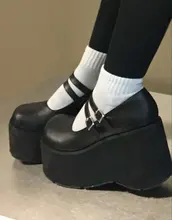 BONJOMARISA el gran tamaño 43 tacones para chicas sólida plataforma de hebilla con Janes bombas mujeres Lolita de fondo grueso gótico zapatos de mujer Zapatos