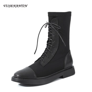 Stretch Knight Boots Autumn and Winter Celebrity Wild Tide Boots Casual Round Toe Lace Up Flat Mid-tube Short Boots Women
Stretch Knight Boots Autumn and Winter Celebrity Wild Tide Boots Casual Round Toe Lace Up Flat Mid-tube Short Boots Women