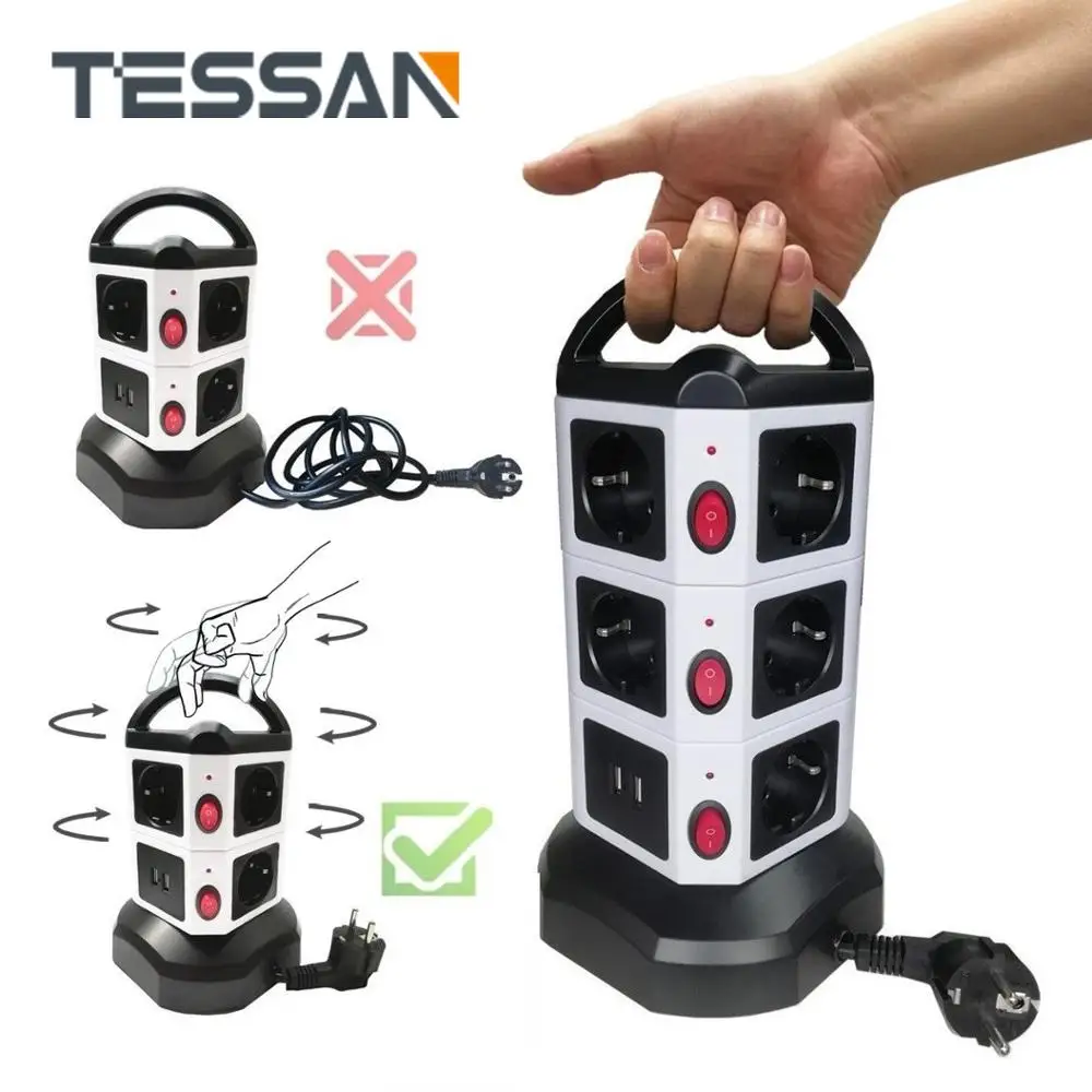 TESSAN EU Power Strip Tower Electrical Extension Power Plug Socket with USB Ports & Switch & 2m Cord & EU Plug
TESSAN EU Power Strip Tower Electrical Extension Power Plug Socket with USB Ports & Switch & 2m Cord & EU Plug