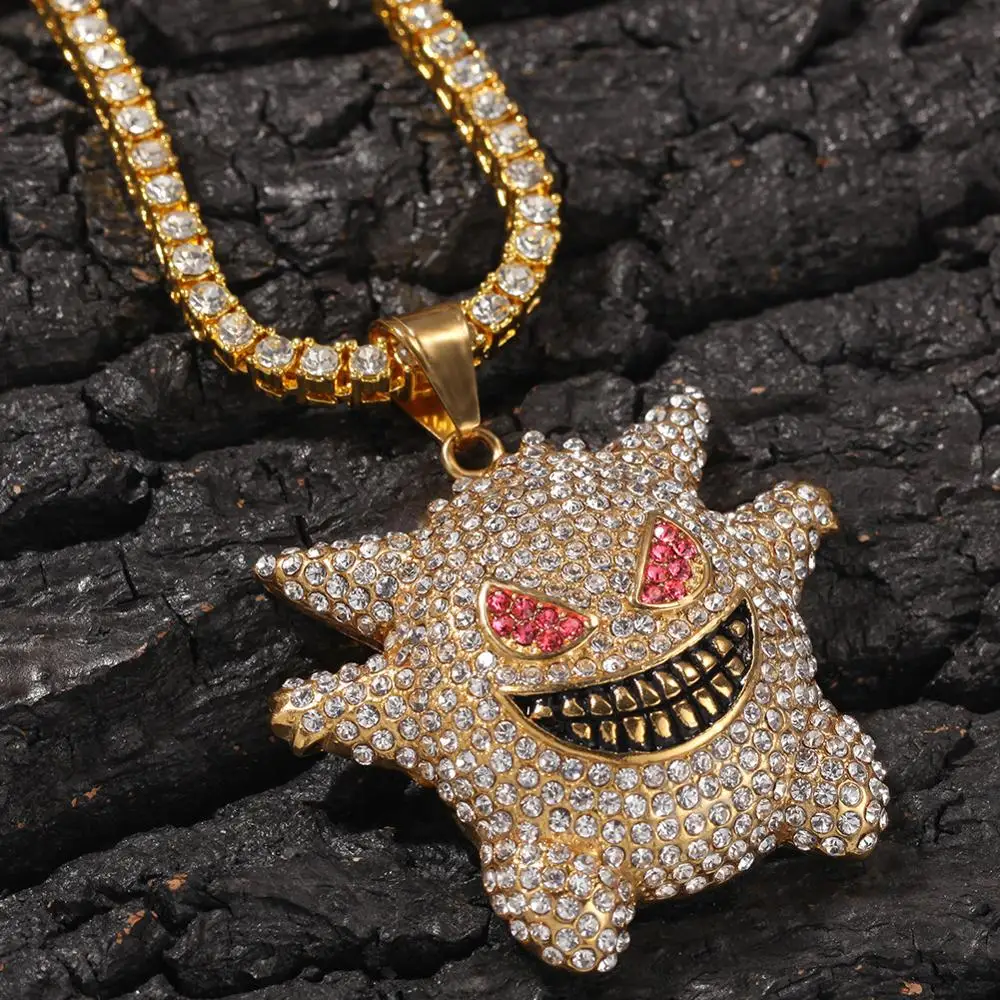 Hip Hop Full Rhinestone Ice Out Gold Silver 316L Stainless Steel Bling Pokemons Gengar Pendants Necklaces for Men Rapper Jewelry
Hip Hop Full Rhinestone Ice Out Gold Silver 316L Stainless Steel Bling Pokemons Gengar Pendants Necklaces for Men Rapper Jewelry