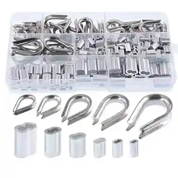250Pcs Wire Rope Cable Thimbles Combo and Aluminum Crimping Loop Sleeve Assortment Kit for Wire Rope Cable Thimbles Rigging 
250Pcs Wire Rope Cable Thimbles Combo and Aluminum Crimping Loop Sleeve Assortment Kit for Wire Rope Cable Thimbles Rigging