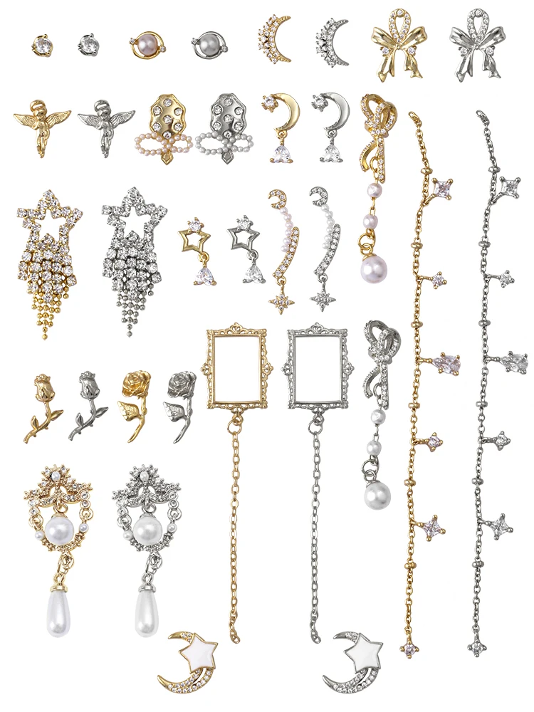 5Pcs New LZ Nail Art Metal Zircon Decorations Moon Star Rose Angel Pearl Bow Pendant Chain Fingernail Zircon Diamond Ornament
5Pcs New LZ Nail Art Metal Zircon Decorations Moon Star Rose Angel Pearl Bow Pendant Chain Fingernail Zircon Diamond Ornament