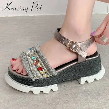 Krazing pot 2020 special design sheep leather peep toe high heels thick bottom shoes rhinestone fairy daily sandals women L10 
Krazing pot 2020 special design sheep leather peep toe high heels thick bottom shoes rhinestone fairy daily sandals women L10