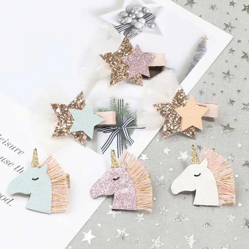 

Glitter Baby Unicorn Hairclips Cartoon Star Hair Clips Cute Mini Hairpins Kids Headwear Girls Fashion Hair Accessories