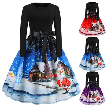 Women Vintage Christmas Print Dress Round Neck Long Sleeve Large Swing Formal Dress Vintage Robe Swing Pinup Elegant Party Dress
Women Vintage Christmas Print Dress Round Neck Long Sleeve Large Swing Formal Dress Vintage Robe Swing Pinup Elegant Party Dress