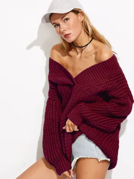 2019 New Women Sweater Winter Off The Shoulder Deep V Neck Sexy Long sleeve Pullovers Female Crocheted Loose Knitted Sweaters
2019 New Women Sweater Winter Off The Shoulder Deep V Neck Sexy Long sleeve Pullovers Female Crocheted Loose Knitted Sweaters