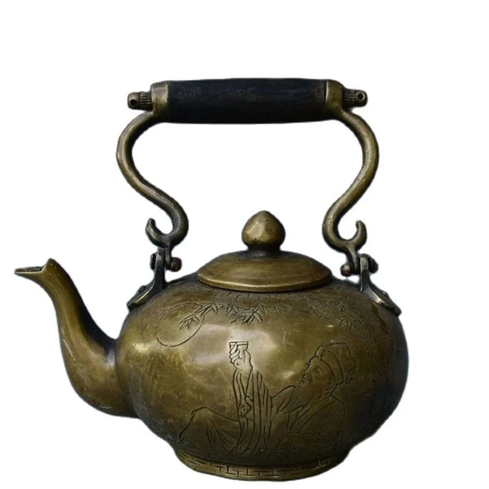 

Chinese ancient home decoration carving Cultural celebrities old style teapot wine pot metal crafts