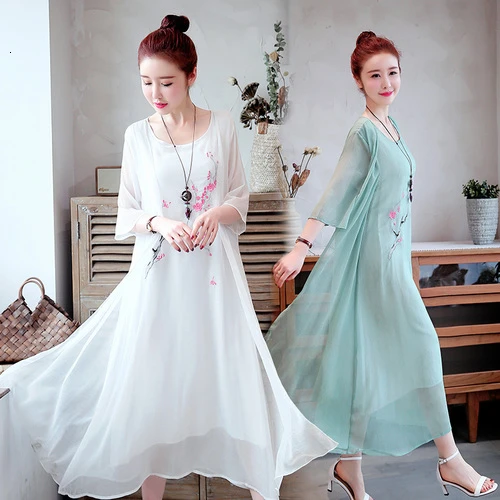 2019 Chinese Nationality Wind Literature Art Round Collar Xxl Designs Loose Women Dress New Summer Exquisite Embroidered Dresses 
2019 Chinese Nationality Wind Literature Art Round Collar Xxl Designs Loose Women Dress New Summer Exquisite Embroidered Dresses