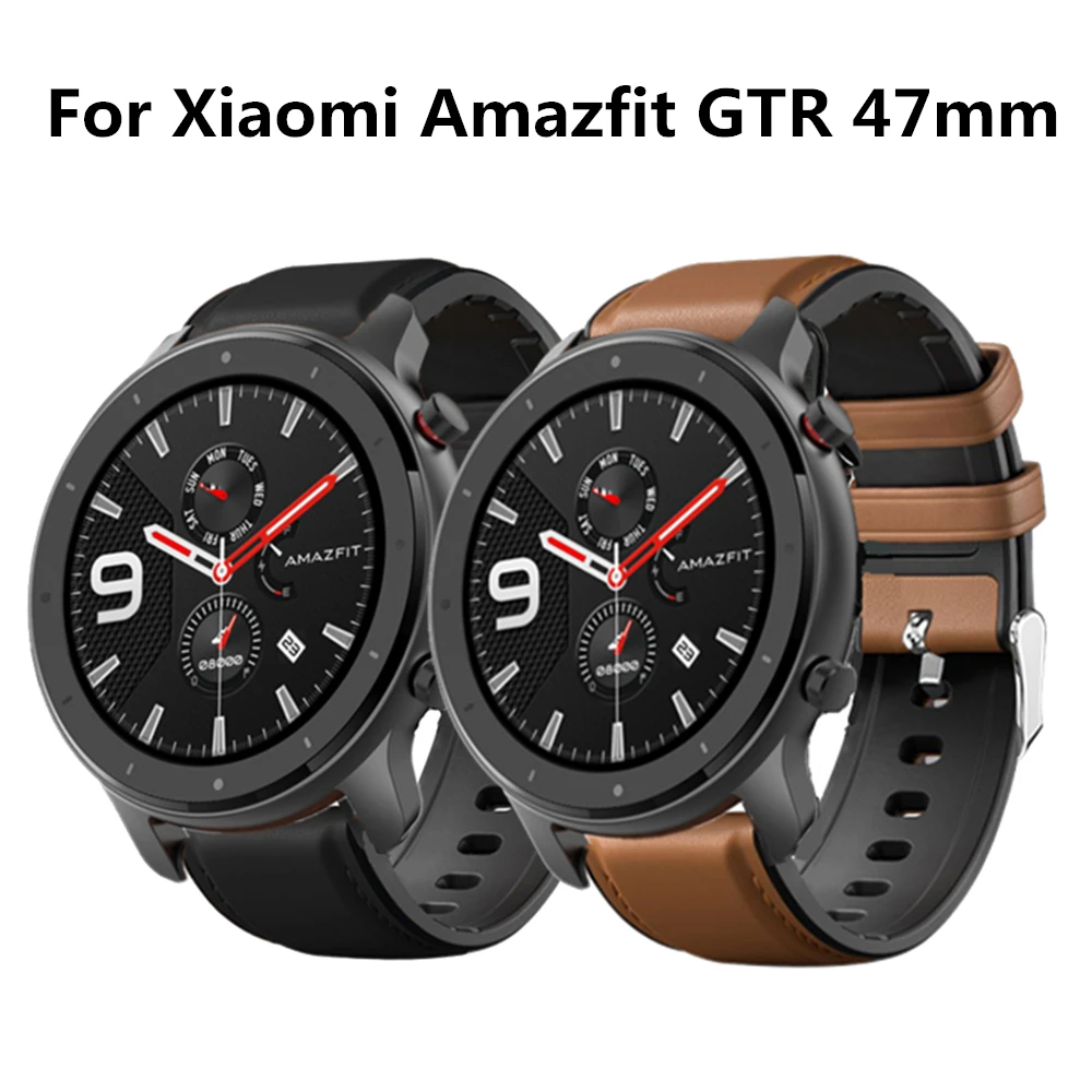 22 мм браслет для Amazfit GTR 47 ремешок xiaomi Huami Pace Stratos 2 Смарт часы кожаный + Силиконовый