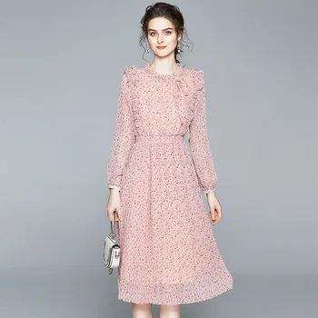 Europe New 2020 Women Spring O Neck Long Sleeve Elastic Waist Printing Chiffon Dress Female Office Formal A Line Pleated Dresses
Europe New 2020 Women Spring O Neck Long Sleeve Elastic Waist Printing Chiffon Dress Female Office Formal A Line Pleated Dresses