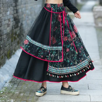 KYQIAO ethnic skirts womens autumn spring Mexico style designer black floral patchwork midi long skirt jupe femme
KYQIAO ethnic skirts womens autumn spring Mexico style designer black floral patchwork midi long skirt jupe femme