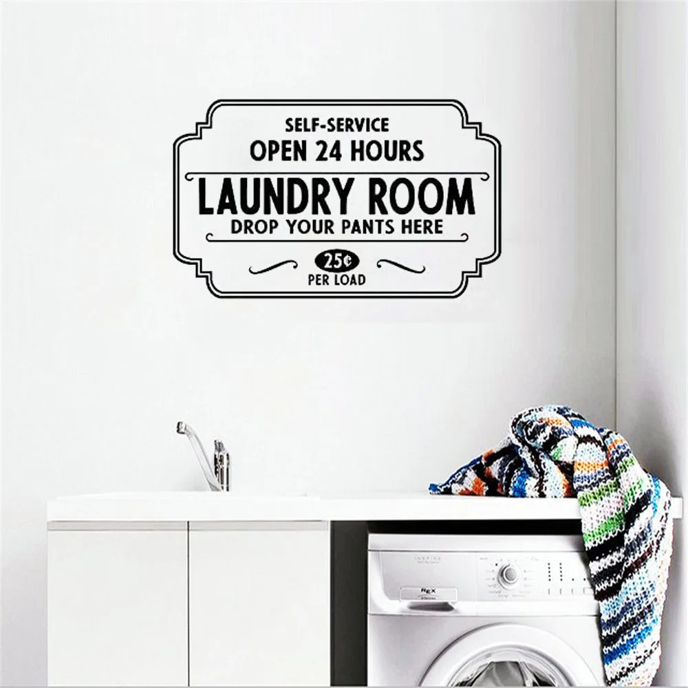 

laundry open 24 hours vinyl wall art sticker logo lettering removable wall decal vinyl art mural dw8115