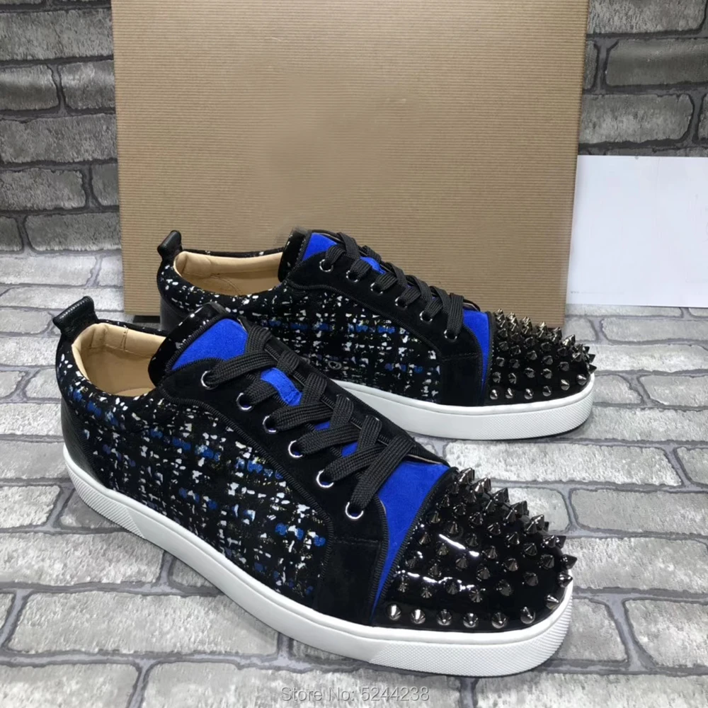 Low Cut Handmade Blue weave Leather Black Rivets Toe Cap Shoes Fashion Prom Men Loafers Red bottom leather casual loafers shoes
Low Cut Handmade Blue weave Leather Black Rivets Toe Cap Shoes Fashion Prom Men Loafers Red bottom leather casual loafers shoes