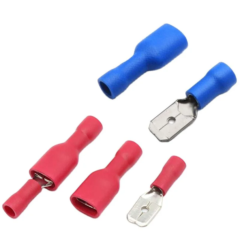 100pcs 50pairs 6.3mm 16-14AWG Female Male Electrical Wiring Connector Insulated Crimp Terminal Spade Blue Red FDFD2-250 MDD2-250
100pcs 50pairs 6.3mm 16-14AWG Female Male Electrical Wiring Connector Insulated Crimp Terminal Spade Blue Red FDFD2-250 MDD2-250