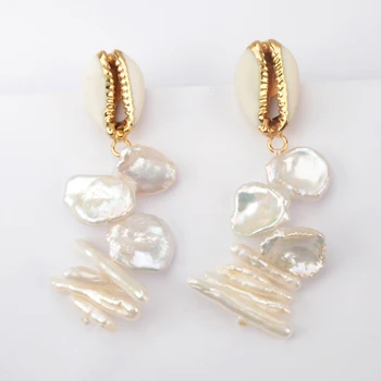 BOROSA Natural Irregular Pearl Statement Earrings Gold Cowrie Shell Dangle Earrings Random Strip Pearl Long Earring Women HD0196
BOROSA Natural Irregular Pearl Statement Earrings Gold Cowrie Shell Dangle Earrings Random Strip Pearl Long Earring Women HD0196