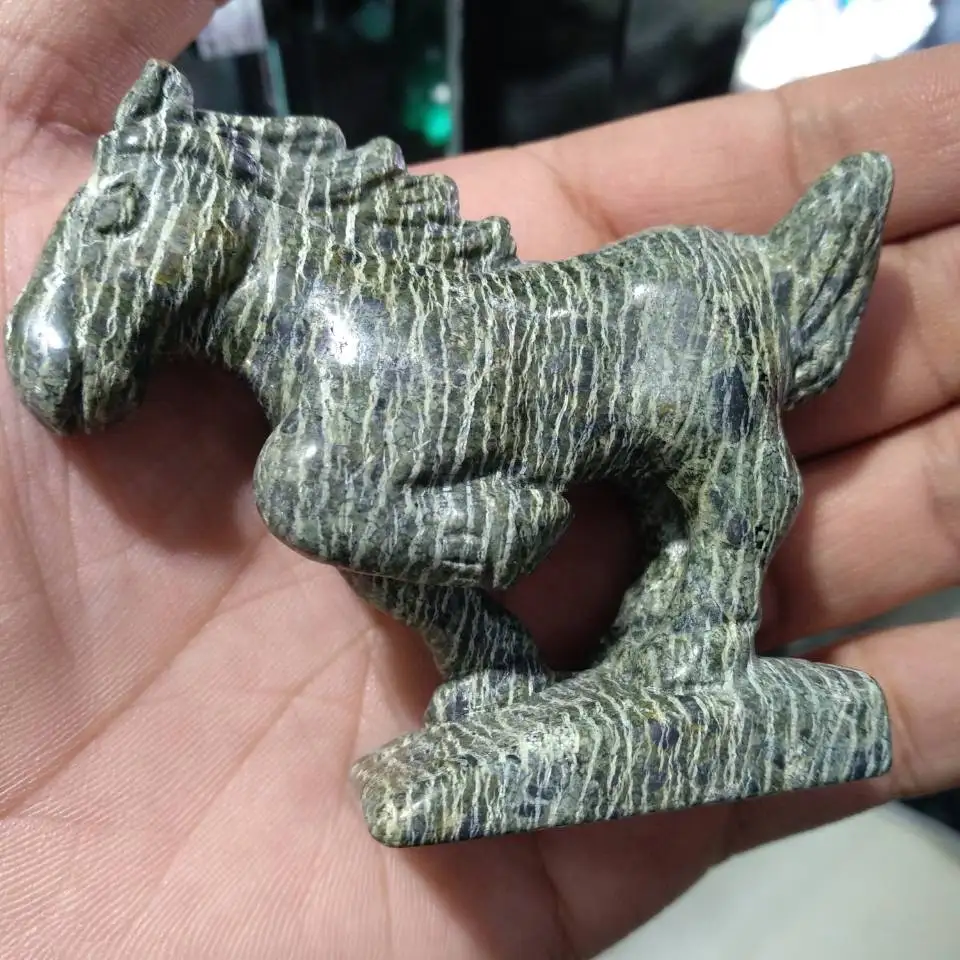 

Natural Beautiful Green Zebra Stone Animal Carving Horse Sculpture Collection