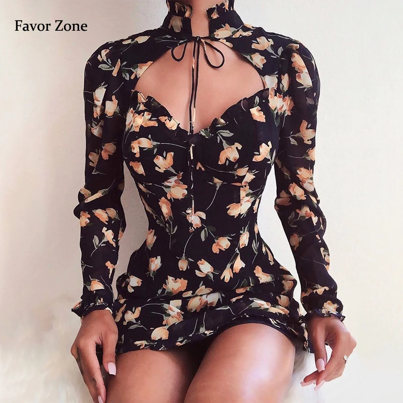 Floral Print Women Dress Autumn Turtleneck Bandage Long Sleeve Ruffles Casual Chiffon Hollow Out Mini Sexy Dress Party Dresses
Floral Print Women Dress Autumn Turtleneck Bandage Long Sleeve Ruffles Casual Chiffon Hollow Out Mini Sexy Dress Party Dresses