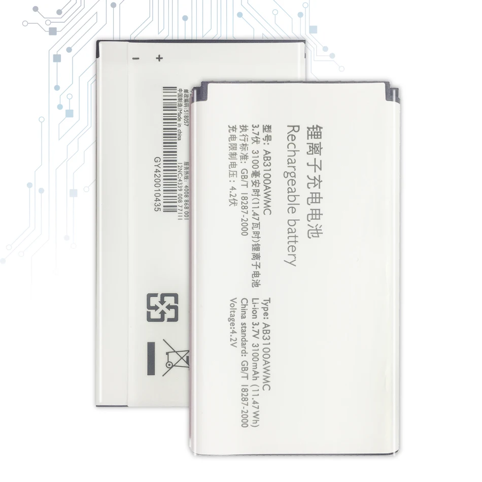 YKaiserin Stable Lithium Polymer Battery AB3100AWMT AB3100AWMC 3100mAh For PHILIPS Xenium E180 E181 CTE180BK
YKaiserin Stable Lithium Polymer Battery AB3100AWMT AB3100AWMC 3100mAh For PHILIPS Xenium E180 E181 CTE180BK