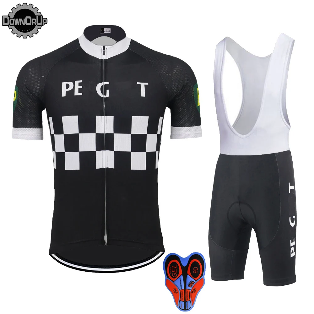 

Black short sleeve cycling jersey set bike wear jersey set bib shorts gel Pad 9D triathlon men clothing ropa Ciclismo DOWNORUP