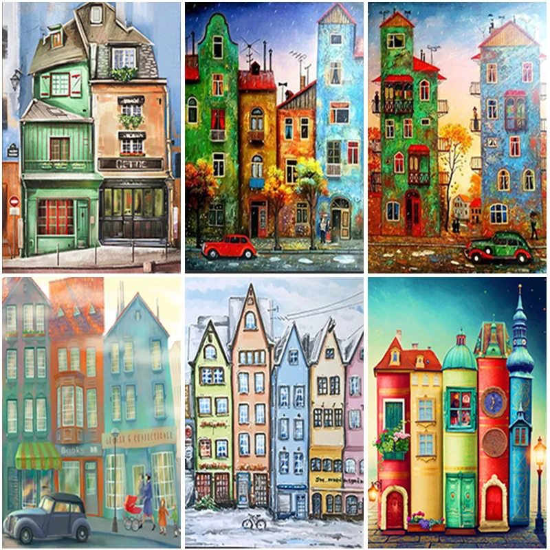 5D Building Diamond Painting City Cross Stitch Full Square Round Scenic Mosaic Landscape Embroidery Home Decor | Дом и сад