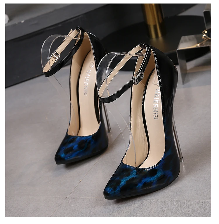 Leopard Leather Extreme High Heels 16cm Female Shoes Ankle Strap Sexy Model Small Heel Women Shoes Pumps Big Size 35-46 Leopard Leather Extreme High Heels 16cm Female Shoes Ankle Strap Sexy Model Small Heel Women Shoes Pumps Big Size 35-46