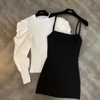 2020 Spring Summer New Set Style Crew Neck Puff Sleeve Shirt +sling Dress Two-Piece Women's Sexy Dresses Suits Matching Sets
2020 Spring Summer New Set Style Crew Neck Puff Sleeve Shirt +sling Dress Two-Piece Women's Sexy Dresses Suits Matching Sets