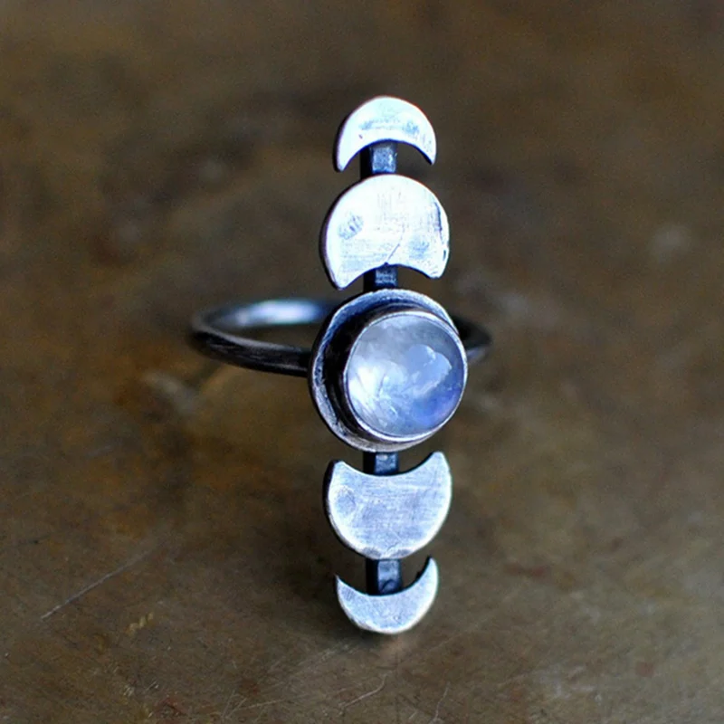 Personality Moon Phase Ring Moon Cycle Ring Ladies Imitate Moonstone Crystal Ring Retro Silver Color Celestial Jewelry
Personality Moon Phase Ring Moon Cycle Ring Ladies Imitate Moonstone Crystal Ring Retro Silver Color Celestial Jewelry