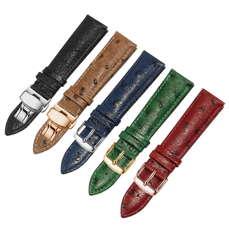 Ostrich Pattern Genuine Leather Strap 12 13 14 15 16 17 18 19 20 21 22 24mm Red Green Bracelet For Tissot DW Mido Ck Watch Chain | Наручные