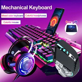 4Pcs USB 3200DPI Mouse Colorful Headset Rainbow Backlight Mechanical Keyboard Phone Holder Set Pad for Desktop Computer Notebook
4Pcs USB 3200DPI Mouse Colorful Headset Rainbow Backlight Mechanical Keyboard Phone Holder Set Pad for Desktop Computer Notebook