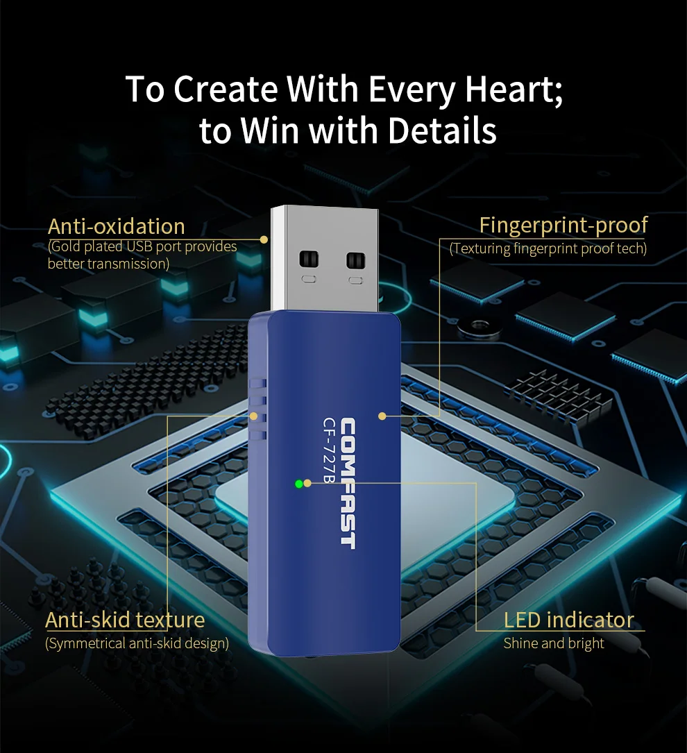 Generic Wireless USB WiFi Bluetooth Compatible 4.2 Dongle 1300Mbps For