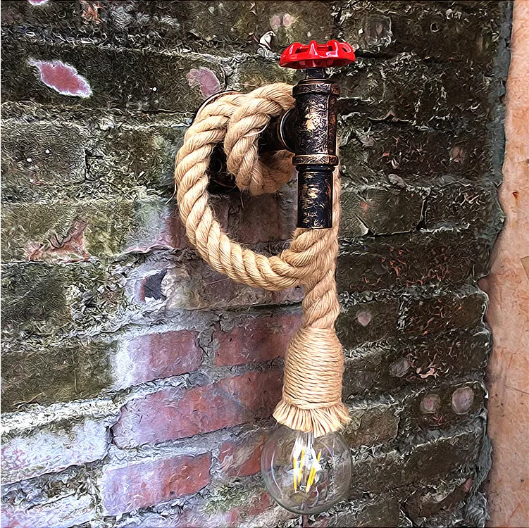 Description Picture 6 of itemIron Pipe Hemp Rope Wall Lamp American Industrial Loft Decorfor Kitchen Living Room Vintage Restaurant Bar Vanity Light Fixtures