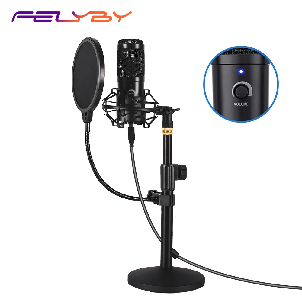 FELYBY podcast microphone USB, plug and play condenser microphone for computer games, recording, dubbing and YouTube
FELYBY podcast microphone USB, plug and play condenser microphone for computer games, recording, dubbing and YouTube