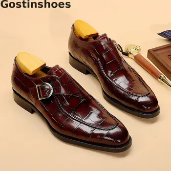 Luxury Men Monk Shoes Black Brown Genuine Leather Crocodile Skin Printed Men Dress Formal Shoes Buckle Strap Pointed Toe
Luxury Men Monk Shoes Black Brown Genuine Leather Crocodile Skin Printed Men Dress Formal Shoes Buckle Strap Pointed Toe