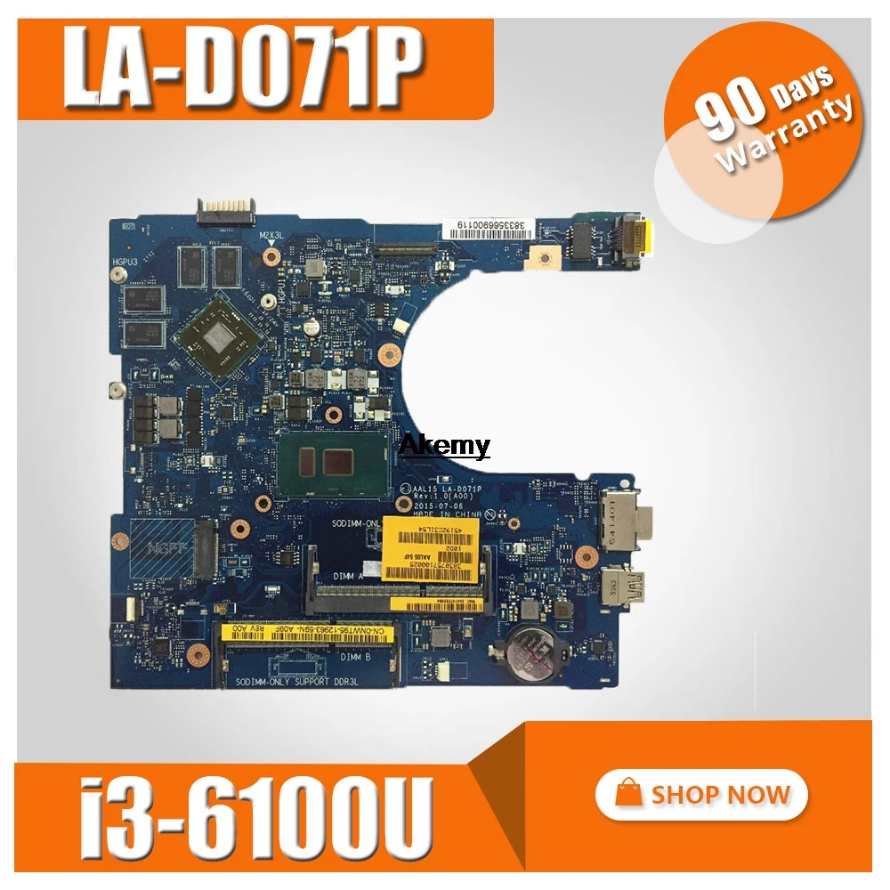 Free shipping For Dell Inspiron 15 5559 Laptop Motherboard AAL15 LA-D071P With i3-6100u CPU motherboard tested 100% work
Free shipping For Dell Inspiron 15 5559 Laptop Motherboard AAL15 LA-D071P With i3-6100u CPU motherboard tested 100% work