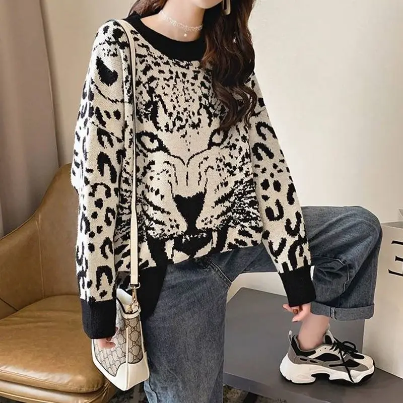 Runway women Oversized Loose Sweater Pull Jumpers Casual Knit Wild Tiger Sweaters Femme Harajuku Streetwear Winter Tops | Женская одежда