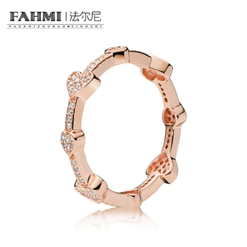 

FAHMI 100% 925 Sterling Silver 187729CZ ROSE ALLURING HEARTS RING Fashion Simple Romantic Original Women's Jewelry Gift Factory