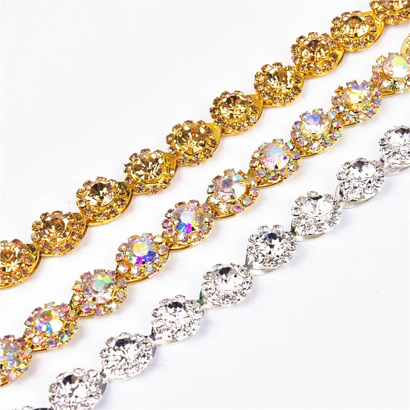 1yard 12mm silver crystal round AB flower sew on rhinestone chain gold chain hair dress decorate collar garment sewing accessory
1yard 12mm silver crystal round AB flower sew on rhinestone chain gold chain hair dress decorate collar garment sewing accessory