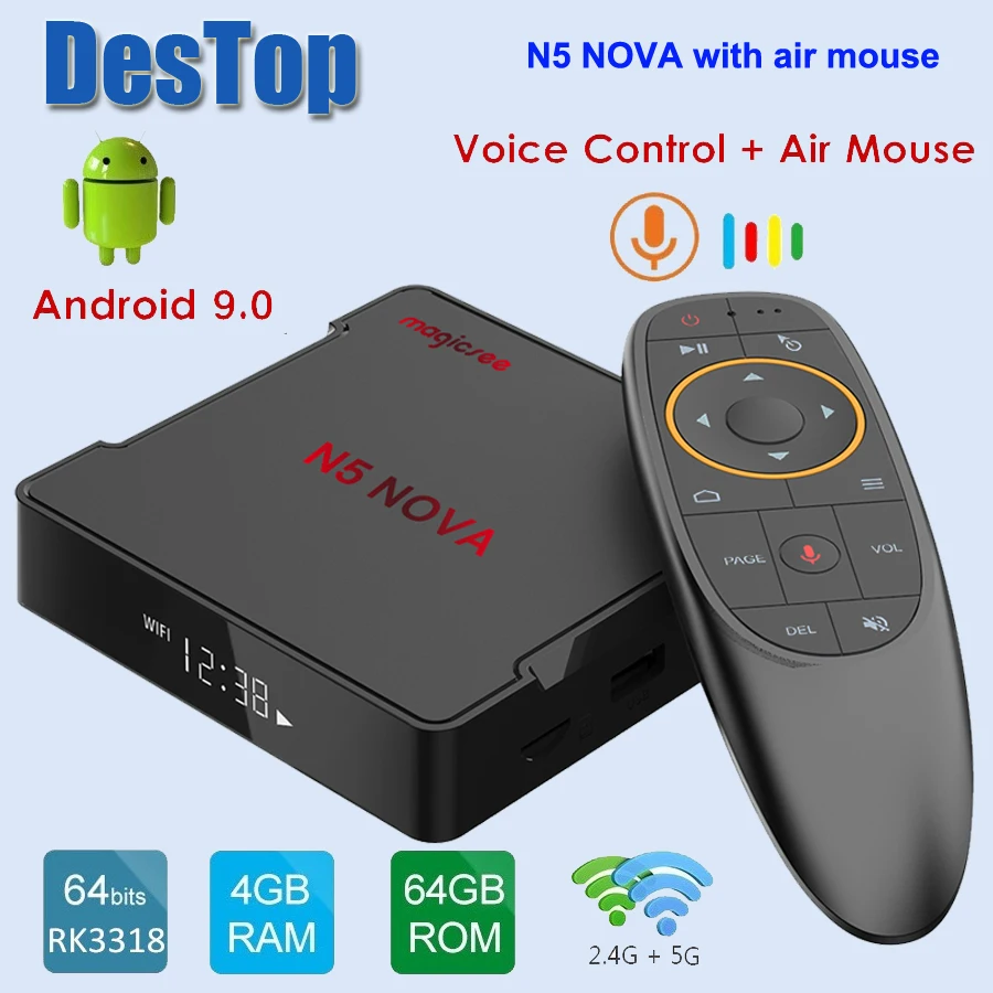 

MAGICSEE N5 NOVA TV Box 2.4G Voice Remote with Air Mouse Android 9.0 4GB RAM 32GB/64GB ROM Dual-band WiFi BT4.0 4K Set top Box