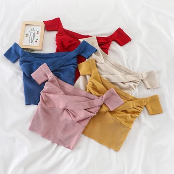 Summer Sweet Sexy Solid Slash Neck Cropped T-shirts Women Short Sleeve Knitted thin tshirt Crop Tops For Girls FL1451
Summer Sweet Sexy Solid Slash Neck Cropped T-shirts Women Short Sleeve Knitted thin tshirt Crop Tops For Girls FL1451