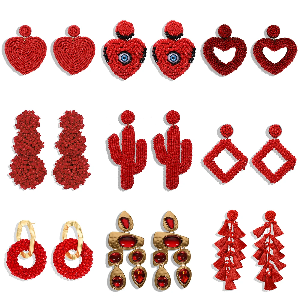 Girlgo Za Red Beads Dangle Earrings For Women Handmade Beaded Heart Statement Hanging Earrings Acrylic Cactus Drop Jewelry
Girlgo Za Red Beads Dangle Earrings For Women Handmade Beaded Heart Statement Hanging Earrings Acrylic Cactus Drop Jewelry