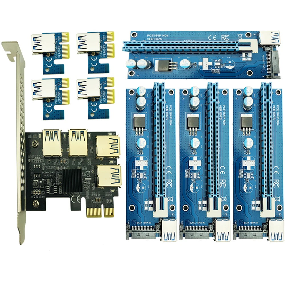 PCIe 1 to 4 PCI express 16X Riser Mining Card PCI-E 1X External PCI-e slot SATA Power Supply for BTC Miner Antminer | Компьютеры и