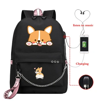 Corgi Dog Print USB Backpack School Bags Kawaii Animal Corgi Dog Travel Bags Laptop Chain Backpack Headphone USB Port Mochila 
Corgi Dog Print USB Backpack School Bags Kawaii Animal Corgi Dog Travel Bags Laptop Chain Backpack Headphone USB Port Mochila