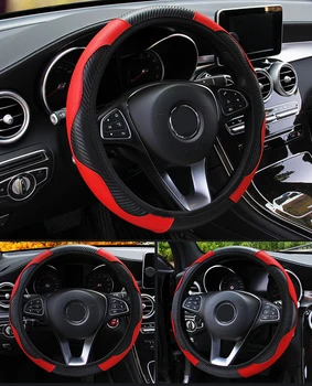 

2pcs Car Steering Wheel Cover Breathable Anti Slip PU Leather Covers for Steering Suitable 37-38cm Carbon Fiber Car Decoratio