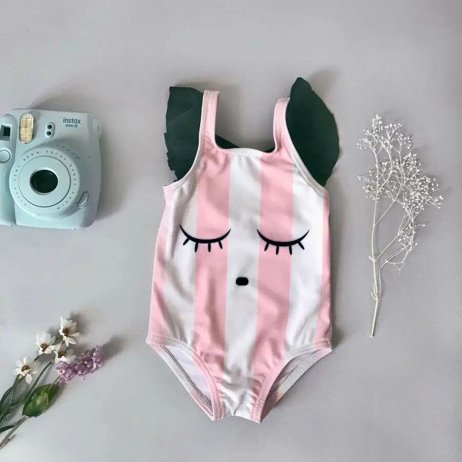 Bikini de manga con volantes para niñas traje de baño a rayas Trajes