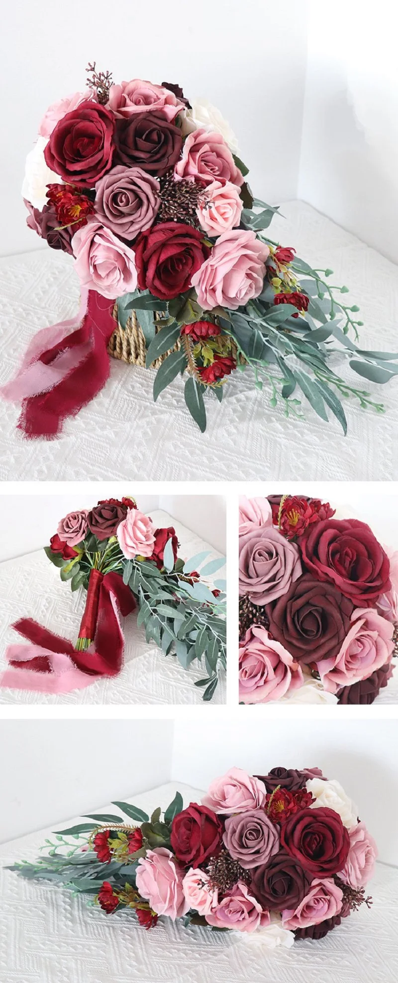 Generic Waterfall Artificial Natural Rose Wedding Flowers Bridal