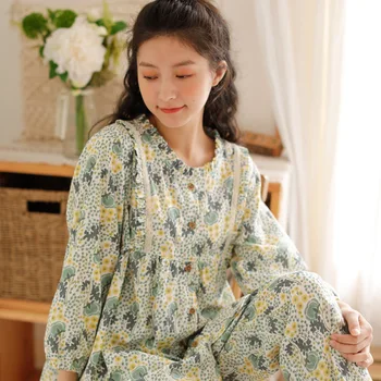Autumn New Ladies Pajamas Suit Long-sleeve Round Neck Printed Pyjamas Stitching Cardigan Casual Home Cotton Nightwear 2pcs Set
Autumn New Ladies Pajamas Suit Long-sleeve Round Neck Printed Pyjamas Stitching Cardigan Casual Home Cotton Nightwear 2pcs Set