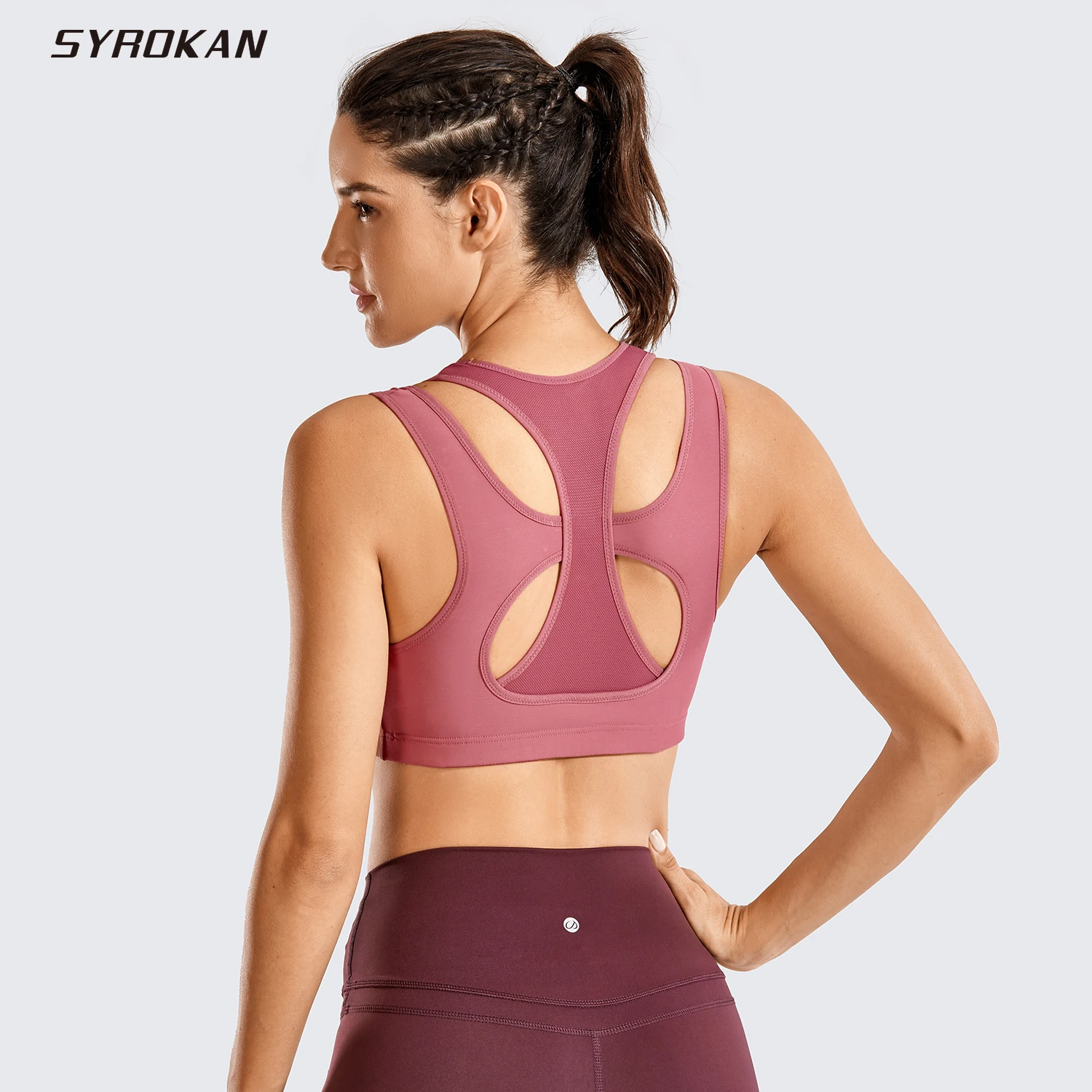 

SYROKAN Women Workout Sports Bra High Impact Support Bounce Control Wirefree Mesh Racerback Top Fitness Running Athletic Appare